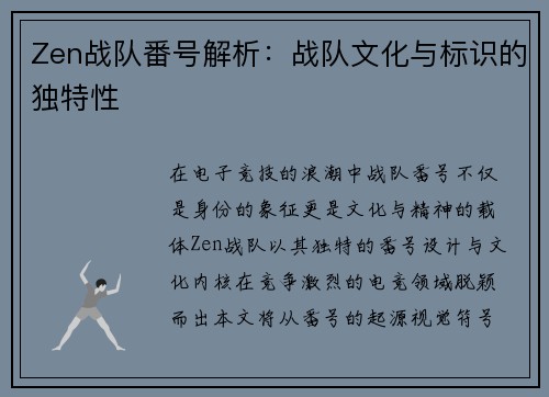 Zen战队番号解析：战队文化与标识的独特性